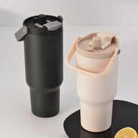 Mug isotherme à double paroi en acier inoxydable avec paille et couvercle pour boissons froides, avec poignée