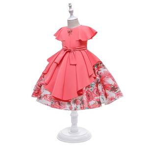Customizável Novo Estilo Vestido Bordado O-pescoço Manga Curta Bow Camadas Impresso Girl <span class=keywords><strong>Dresses</strong></span> - Product Image 1