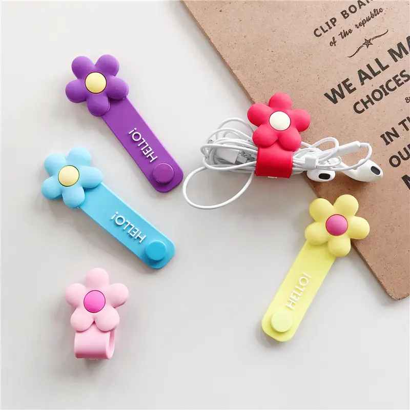 Silicone Cable Winder Protector Wire Cord For Earphone Phone Cute Flower Cable Organizer