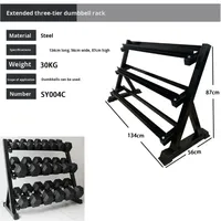 Support de rangement multifonctionnel pour haltères hexagonaux 134x56x87cm, 3 niveaux, en fer, pour haltères et poids libres