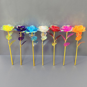 Luxurious 50cm Rose <b>Artificial</b> <b>Flower</b> With LED Light Golden Stem Plastic Handmade Decor For Valentine'S Day - Product Image 3