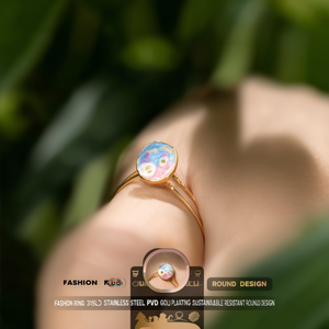 Fashion <b>Ring</b> 316L Stainless Steel PVD Gold Plating Sustainable Resistant Round Design - Product Image 3