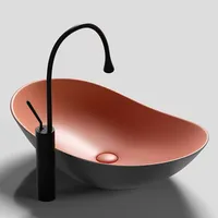 Высококачественная настольная раковина из матового фарфора серого и оранжевого цвета, современный дизайн, овальная раковина для ванной комнаты