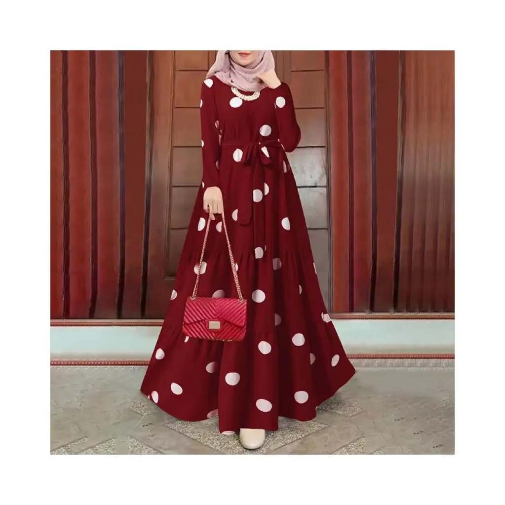 Autumn And Winter retro style polka dot print chiffon long dress islamic clothing turkish abaya women muslim dress 2023