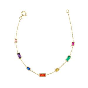Bracciale Regolabile Gemnel di Lusso in Ottone Placcato Oro con Brillanti Pietre <span class=keywords><strong>Baguette</strong></span> Arcobaleno Italiane - Product Image 1
