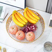 Assiette à fruits transparente en PET, écologique, de luxe moderne, à grain horizontal, avec incrustation dorée, pour la restauration occidentale et les réceptions de mariage