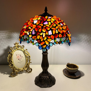 Tiffany Style Purple <strong>Red</strong> Table <strong>Lamp</strong> Handmade Natural Raw Ore Stone for Hotel or Room Decor AC Power Supply - Product Image 3