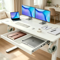 Bureau debout ergonomique moderne en bois avec rangement - Réglable manuellement par manivelle avec tiroir et plateau pour câbles pour bureau à domicile