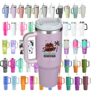 Custom Wide-Mouth Double Wall Vacuum Metal Cup Bpa Free Stainless Steel 40Oz Quencher Tumbler Travel Mug With Handle And Straw