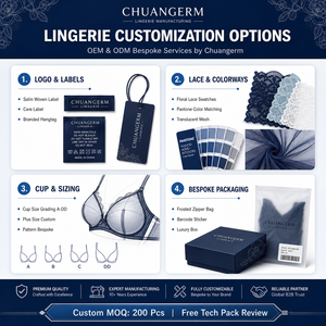 Ensemble de lingerie sexy Chuangerm sur mesure OEM à faible MOQ, 4 pièces, en maille transparente, avec robe nuisette à armatures, longues mitaines et porte-jarretelles - Product Image 5