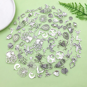 Pendentifs tibétains en argent pour Halloween, 24 styles variés, breloques tête de mort, citrouille, araignée pour accessoires de bijoux DIY, décoration de fête unisexe - Product Image 4