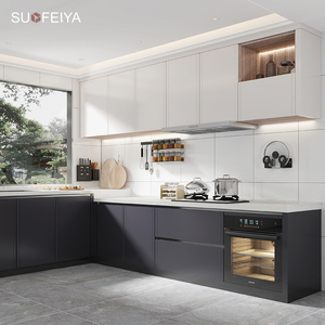 Nouveau design Sofeyia d'armoires de cuisine en forme de L personnalisées finition brillante PVC bois MDF avec robinet d'évier pour une utilisation moderne en <span class=keywords><strong>appartement</strong></span> - Product Image 1