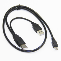Bochara 2 en 1 USB2.0 Type A mâle à Mini câble de données mâle 5Pin avec câble d'alimentation répartiteur en Y pour caméra HDD MP3 MP4
