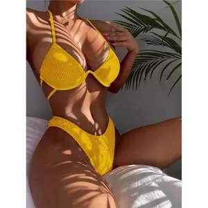 Été nouvelle mode maillots de bain filles tissu plissé dames maillot de bain fendu dame extrême micro sexy femmes bikinis sans entrejambe