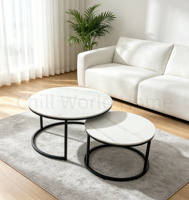 Ensemble de tables basses gigognes avec plateau en pierre frittée et structure en acier carbone, table d'appoint moderne pour salon et décoration intérieure