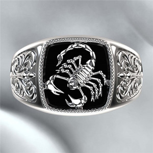발렌타인 데이 선물 고딕 펑크 큰 반지 보석 남자 빈티지 실버 도금 동물 새겨진 전갈 반지 - Product Image 4