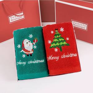 Serviettes brodées de Noël en coton pur 34x75cm, motif Père Noël et sapin, pour boutique textile, idéales comme cadeau. - Product Image 1