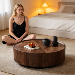 <span class=keywords><strong>Tavolino</strong></span> da <span class=keywords><strong>Salotto</strong></span> Moderno Stile Mid-Century con Piano in <span class=keywords><strong>Legno</strong></span> di Noce Massiccio e Cassetti Portaoggetti - Product Image 1