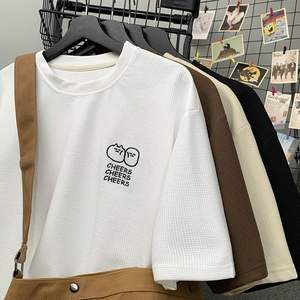 Camiseta Corta de Seda Helada con Estampado de Waffle para Hombre, Ropa de Marca Moderna de Verano, Camiseta Holgada de Media Manga Estilo Americano - Product Image 3