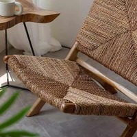 Fauteuil inclinable vintage en bois massif, pliable, style rétro, pour la maison, balcon, en osier, style Wabi-Sabi