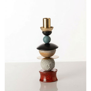 Multi-Layer Ceramic <b>Candle</b> <b>Holder</b> With Gold Top And Colorful Stacked Spheres - Product Image 5