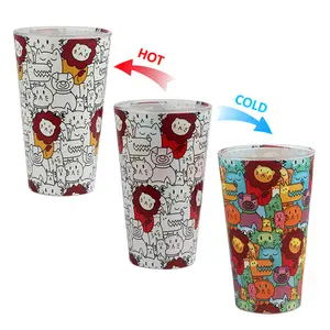 Color changing cartoon 16oz glass water cup with design