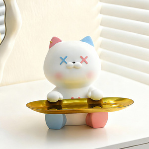 Happy Cat Storage Ornament Resin Desk Organizer With Gold Tray For Keys Cosmetics And Makeup Desktop Decor - Product Image 4