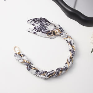 Porte-clés de luxe pour téléphone portable, chaîne en métal tressé avec foulard en soie, motif floral et végétal, impression numérique, résistant à l'usure, imperméable HY - Product Image 6