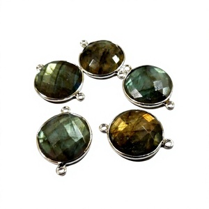 Juego de 2 Conectores de Labradorita Natural en Forma de Moneda Redonda de 19 mm, Bisel de Doble Aro de Piedra Gris - Product Image 1