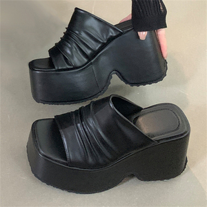 Sandales compensées imperméables pour femme 2025, respirantes, à bout carré, semelle intérieure en PU, semelle épaisse, talon haut, saison estivale, en EVA - Product Image 5