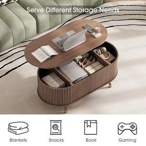 <span class=keywords><strong>Mesa</strong></span> <span class=keywords><strong>de</strong></span> <span class=keywords><strong>Centro</strong></span> Moderna <span class=keywords><strong>de</strong></span> Madera <span class=keywords><strong>de</strong></span> <span class=keywords><strong>Nogal</strong></span> <span class=keywords><strong>Oscuro</strong></span> con Tapa Elevable y Almacenamiento Oculto, <span class=keywords><strong>Mesa</strong></span> <span class=keywords><strong>de</strong></span> Salón con Diseño Acanalado - Product Image 2