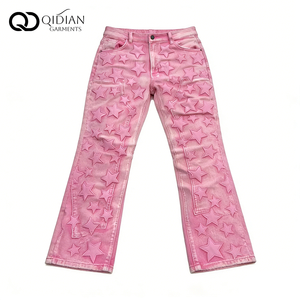 <span class=keywords><strong>Jeans</strong></span> de Mezclilla Rosa Vintage para Hombre, Personalizados OEM, con Estampado de Estrella 3D, Corte Relajado, Estilo Urbano, Desgastados, Corte <span class=keywords><strong>Bootcut</strong></span> - Product Image 6