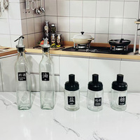 Set Botol Saus BBQ Kaca 5 Buah, Wadah Penyimpanan Dapur, Botol Bumbu, Set Stoples Bumbu Kaca Rumah Tangga