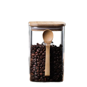 Pot de rangement carré en verre borosilicate transparent pour céréales, thé, bonbons et assaisonnements de cuisine avec cuillère - Product Image 4