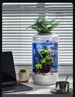 Aquarium aquaponique de bureau, aquarium de bureau intérieur avec culture de plantes, lumière LED supérieure, décoration pour la maison et le bureau, logo personnalisé OEM