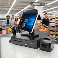 Vente en gros de systèmes POS à double écran de 15 pouces avec Windows 10, machine tactile tout-en-un pour supermarché, restaurant, commerce de détail