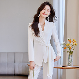 Women's Red Suit Set With Flared Pants Anti-Wrinkle Solid Color Polyester Casual Wear For Spring Autumn - Product Image 2