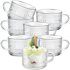 Set da 6 Bicchieri in Vetro Vintage da 450ml (15oz) con Motivo in Rilievo, Tazze Vintage, Contenitori per Overnight Oats con Coperchi in Bambù e Cucchiai - Product Image 2