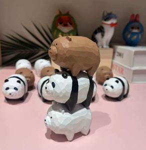 Fatto a mano tre orsetti in legno carini giocattolo impilabile Panda orso bianco marrone incisione ornamento Desktop - Product Image 6