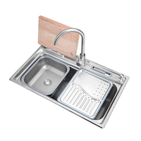 Ensemble d'évier de cuisine rectangulaire multifonctionnel en acier inoxydable 304 avec robinet, égouttoir et panier de lavage, grande taille, vente en gros