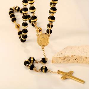 Collier Croix Chapelet Personnalisable Chaîne de Perles Religieuses en Acier Inoxydable Cadeau Chrétien Catholique <span class=keywords><strong>pour</strong></span> Hommes et Femmes - Product Image 1