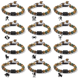 Bracelet en pierre d'œil de tigre naturelle de 8 mm, bracelet en corde tressée à la main, bracelet pour <span class=keywords><strong>homme</strong></span> et femme, signe <span class=keywords><strong>du</strong></span> zodiaque, bijoux, cadeau d'anniversaire - Product Image 2