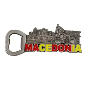 Logo kustom pembuka botol logam macedonia magnet kulkas suvenir