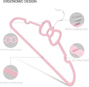 Cute Butterfly Bow Design Kids Hanger High Quality PET <b>Plastic</b> for Wardrobe & Bathroom Use Pink Children's Clothes Hanger - Product Image 3