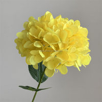 Hydrangea artificiel en soie jaune L-246 à tige unique avec feuilles, fleur artificielle en gros pour mariage, arche murale, table de maison