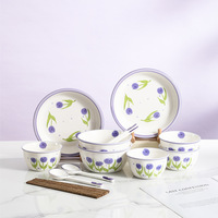 Service de table en céramique 18 pièces style minimaliste, ensemble de vaisselle en céramique Tulip, comprend des bols et des tasses, coffret cadeau de luxe, idéal pour un déménagement