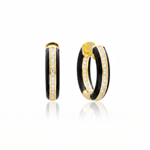 Pendientes de aro de piedra de circón de esmalte negro, venta al por mayor turca, joyería de plata de ley 925 fina hecha a mano - Product Image 2