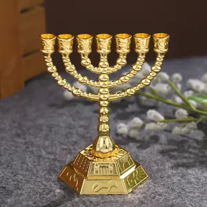 Castiçal de metal para mesa religiosa, porta-velas de ouro com 7 cabeças, porta-velas de metal vintage, decoração de metal, ouro, religiosa, de 7 cabeças, para uso judaico