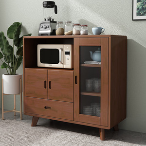 Nordic Solid Wood <b>Sideboard</b> Microwave Cabinet <b>Storage</b> Unit For Dining Room Small Apartment Kitchen Cabinet With Glass Door - Product Image 3