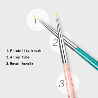 Vente directe usine – Lot de 3 pinceaux professionnels pour nail art à manche métallique à rayures françaises, outils écologiques pour peinture gel